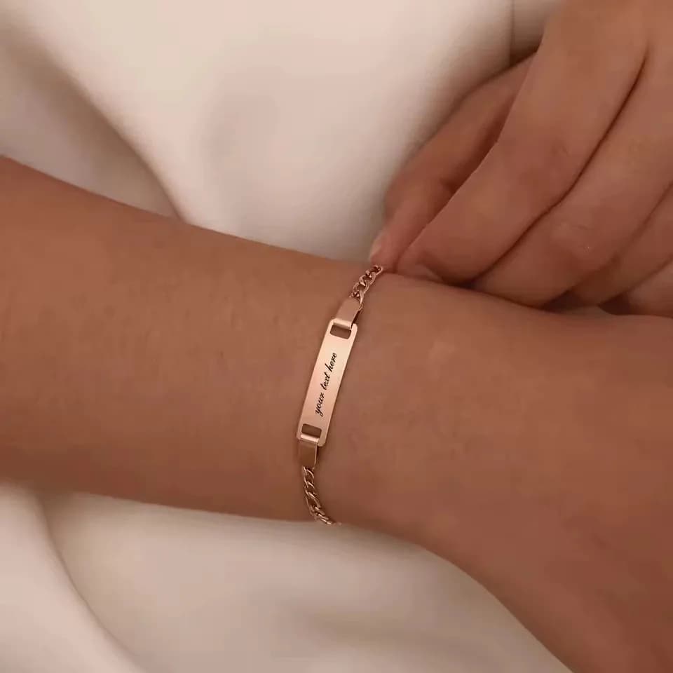 Customized Name & Text Gold Plated Stainless Steel Link Bracelet Fashion Personalized Custom Jewelry Men Women - 5