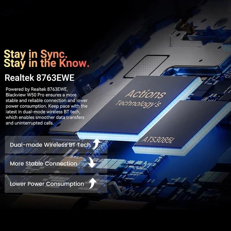 بلاك فيو W50 برو ساعة ذكية - شاشة 1.45 بوصة HD، مصباح يدوي، بلوتوث، مكالمات هاتفية، بطارية 960 مللي أمبير - 3