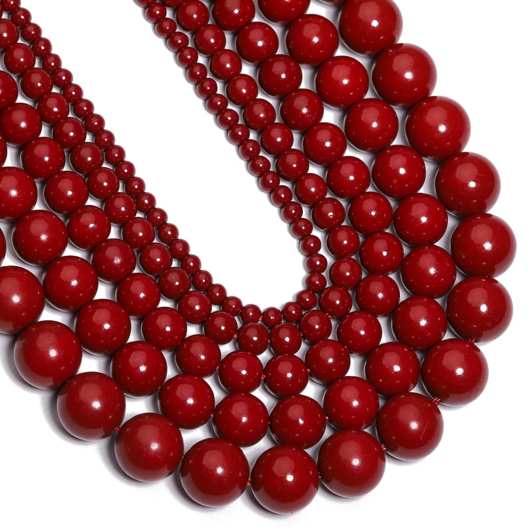 Natural Cinnabar Jade Stone Beads Smooth Round Loose Spacer Beads for Jewelry Making DIY Bracelet Earring 15'' 4/6/8/10/12mm - 5