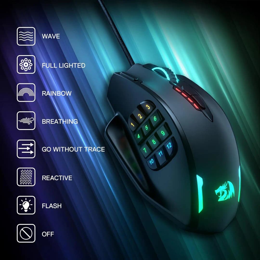 Redragon M908 RGB Backlight LED USB Wired Gaming Mouse 18 Programmable Mouse Buttons 12400 DPI - 2