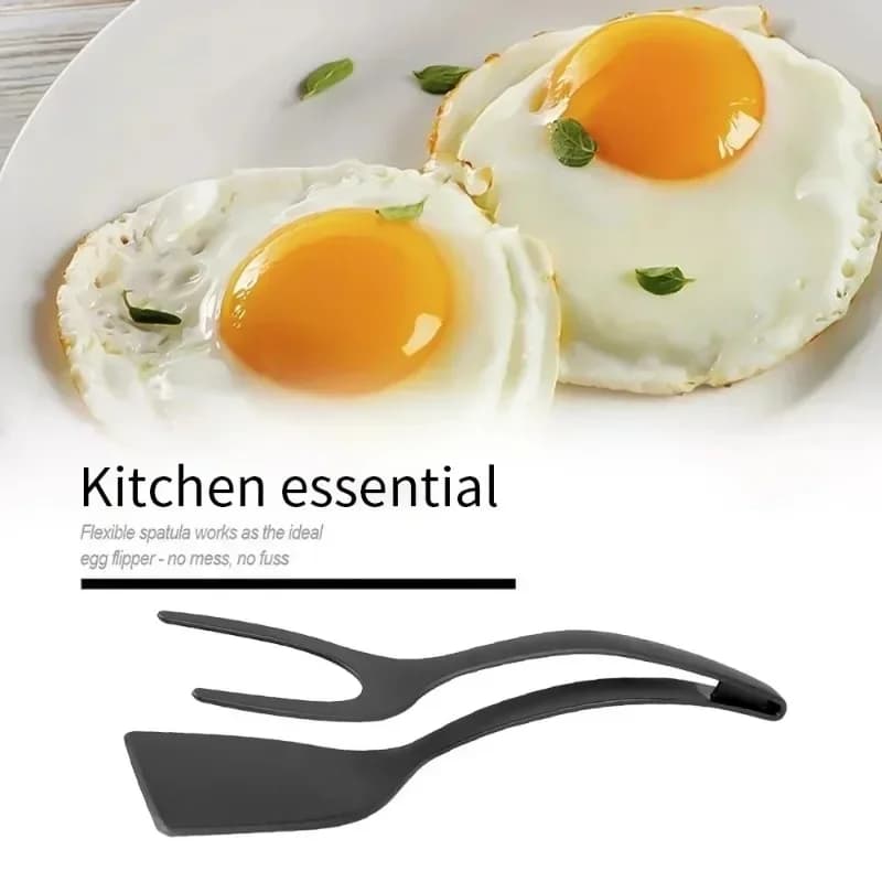 2 in 1 Nylon Grip Flip Tongs with Egg Spatula And Steak Turner Clamp Pancake Fried Turners Kitchen Cooking Accessories - 2