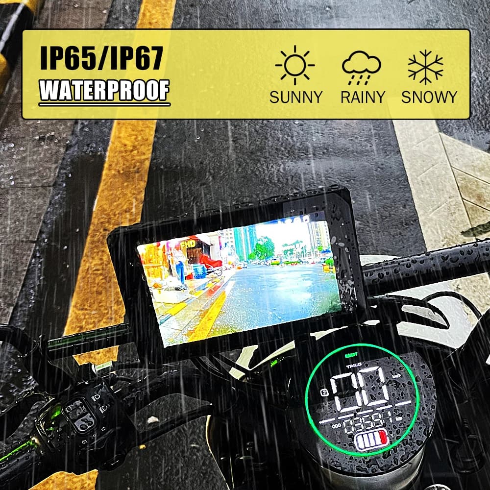 VSYS كاميرا دراجة نارية بدعم Carplay وAndroid Auto، شاشة لمس 5.0 بوصة، كاميرات مزدوجة 1080P مقاومة للماء، TPMS، وضع ركن السيارة، تطبيق واي فاي - 6