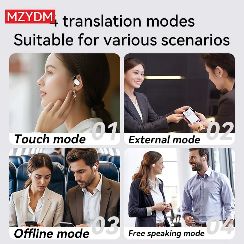 سماعات أذن للترجمة الذكية 3 في 1 تدعم 144 لغة مع إلغاء الضوضاء وبلوتوث 5.4 ومترجم فوري صوتي ذكي في الوقت الفعلي - 5