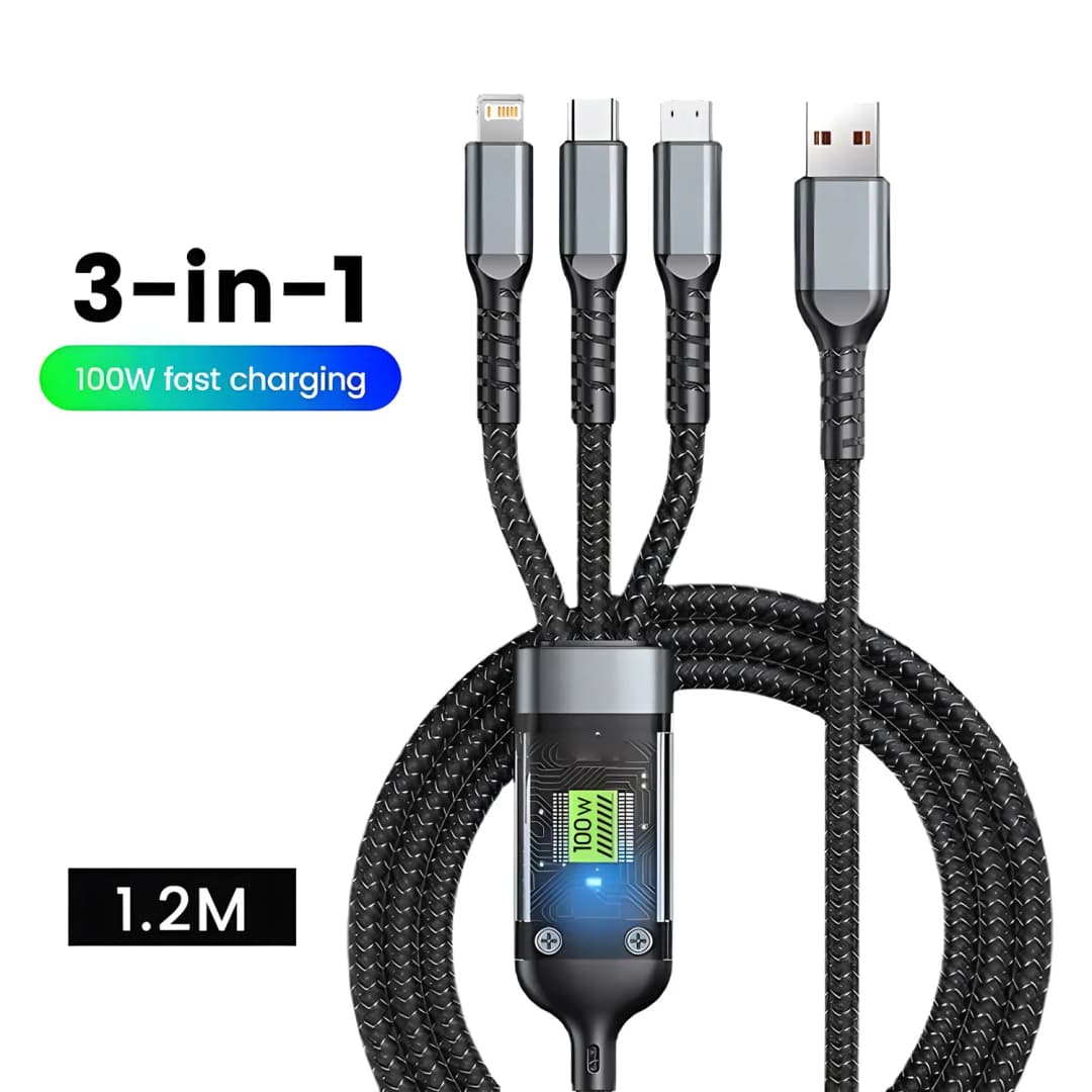 3 في 1 كابل USB A 100 واط شحن سريع كابل شحن سريع مايكرو USB كابل شحن سريع لهواتف آيفون سامسونج شاومي هواوي - 2