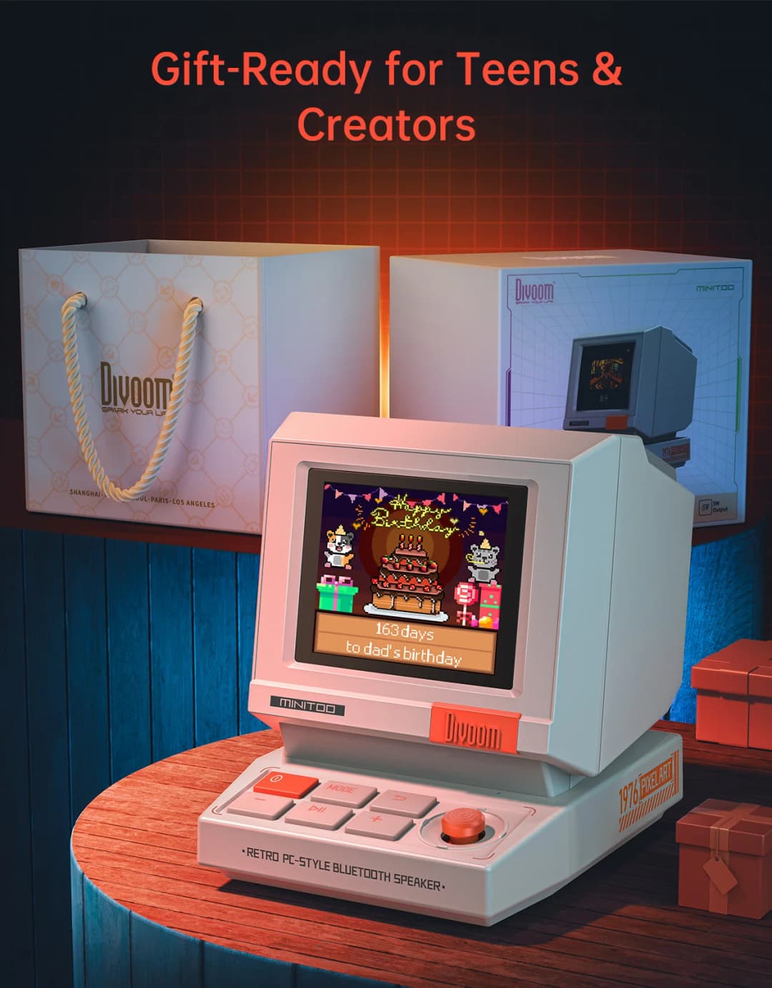 Divoom MiniToo Retro Bluetooth Speaker Portable Pixel Display Music Box Retro Computer Style Speaker Gift - 6