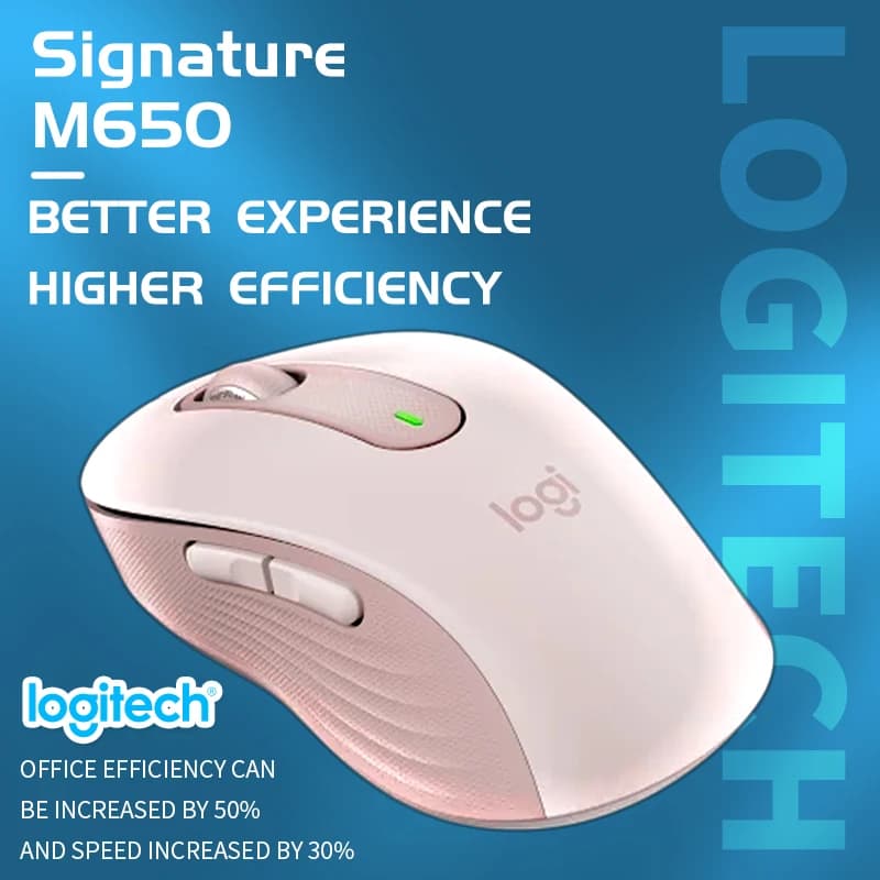 فأرة بلوتوث لاسلكية Logitech Signature M650، صوت خفيف، مناسبة للأعمال والكمبيوتر المحمول والأجهزة اللوحية، صامتة، وضع مزدوج للمكتب والمنزل