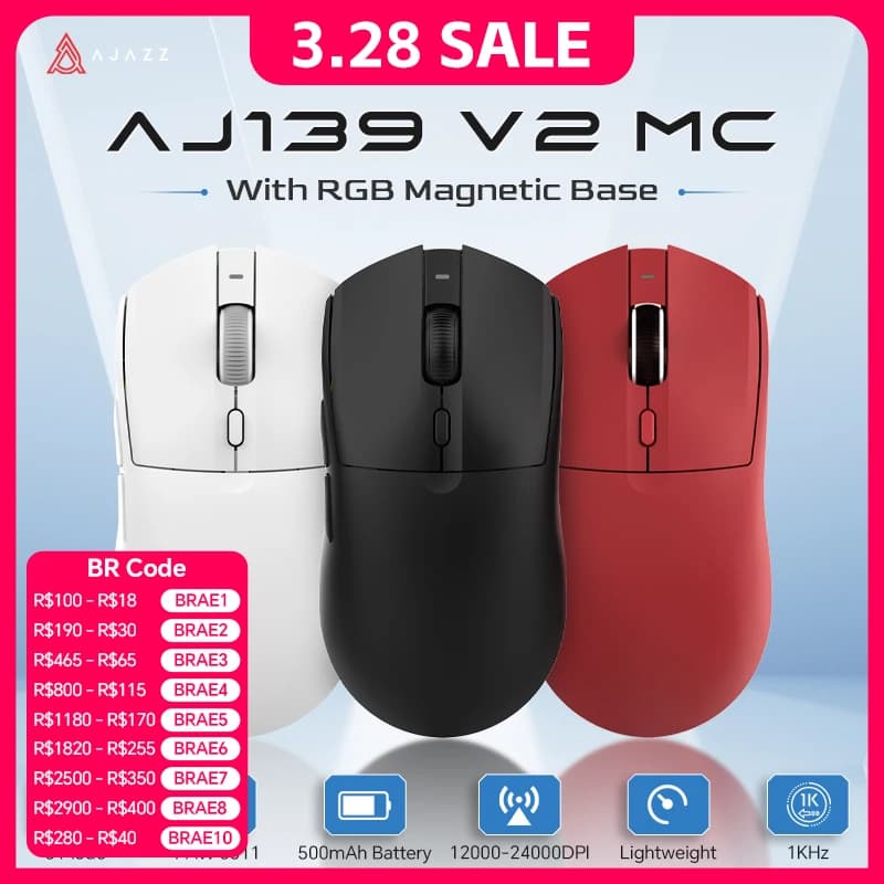 ماوس ألعاب AJAZZ AJ139 V2 MC PAW3311 لاسلكي مع قاعدة شحن مغناطيسية RGB 24000DPI بلوتوث/سلكي ماوس للاعبي الكمبيوتر