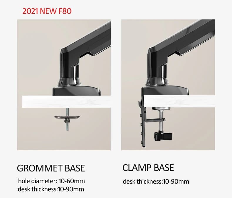 NB NEW F80 17-30" 2-9kg dual arm air press gas spring vesa 100x100 monitor desk mount stand clamp grommet base PC desk holder - 4
