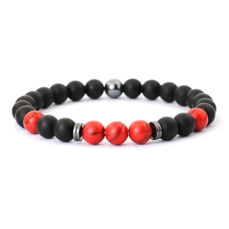 Men‘s Chic Black & Red Bead Bracelet With Metal Details Simple Style Jewelry For Casual Hangouts Beads Color Random - 2
