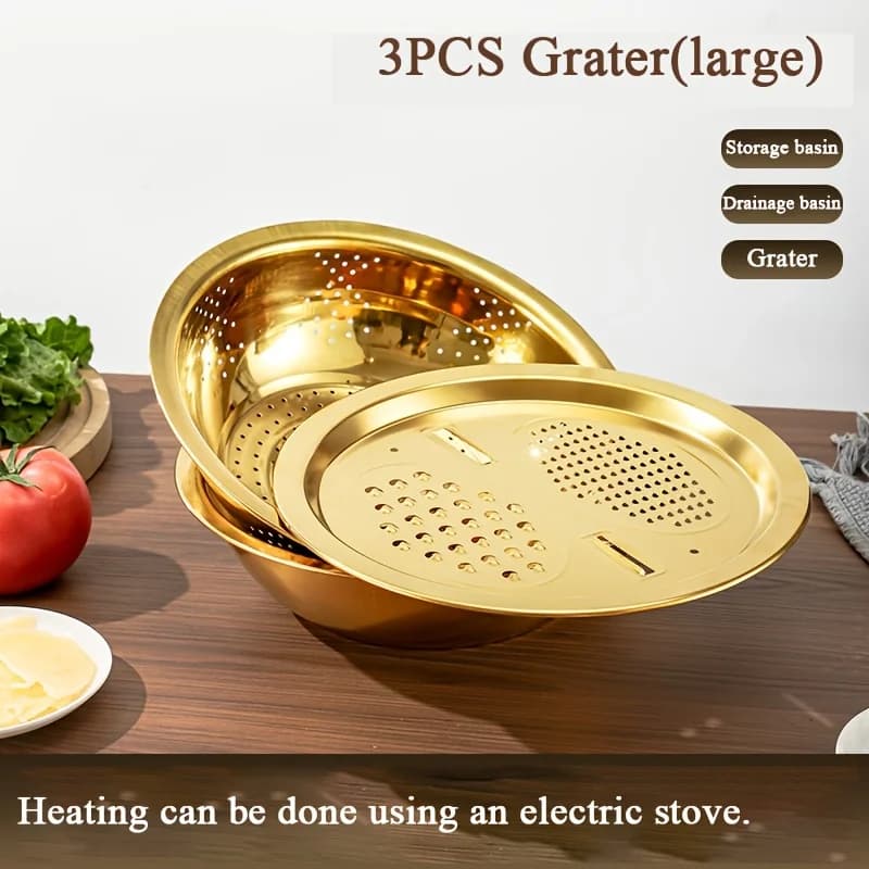 3-In-1 Stainless Steel Kitchen Set, Equipped with Built-in Grinding, Multifunctional Filter, and Mixing Bowl - 4