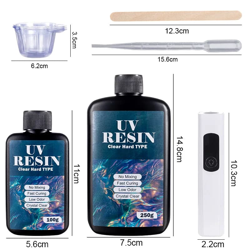 مجموعة راتنج الأشعة فوق البنفسجية مع ضوء محدث، نوع صلب وشفاف لصنع قوالب المجوهرات والحرف اليدوية - 2
