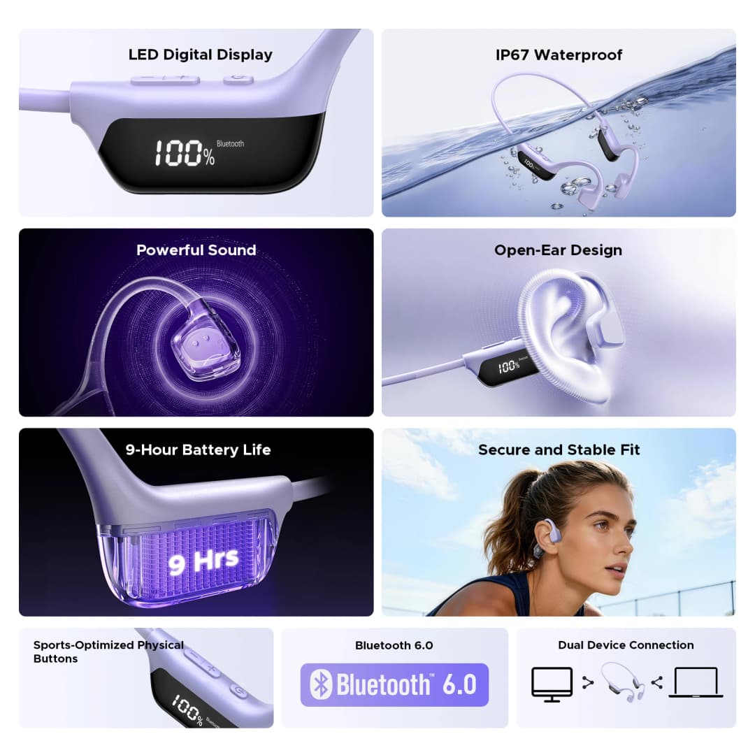 سماعات DOOGEE BoneBeat Run بنقل عظمي رقمي مقاومة للماء مع خطاف أذن لاسلكية بتقنية Bluetooth 6.0 للجري - 2