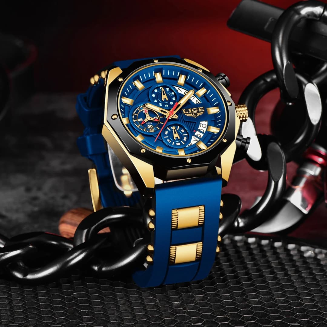 ساعة LIGE الجديدة للرجال 2024، ساعة رياضية فاخرة من السيليكون، ساعة كوارتز بتاريخ، ساعة يد مقاومة للماء مع كرونوغراف - 2