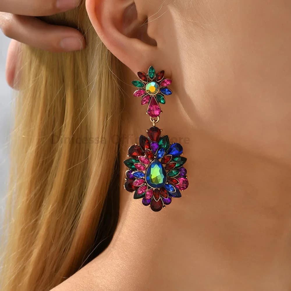 دمعة خمر الثريا ديكور كريستال زجاج براقة استرخى إسقاط أقراط للنساء الاتجاه الفاخرة جودة قلادة مجوهرات - 4