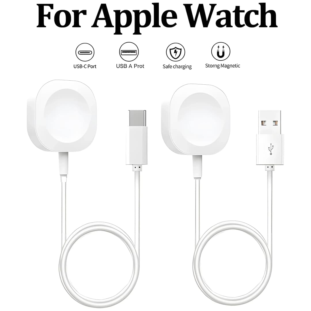 شاحن لاسلكي مغناطيسي سريع من نوع USB A لساعة Apple Watch Ultra Series 9 و8 و7 و6 وSE، كابل شحن من نوع C لساعة iWatch Series 5 و3 و2