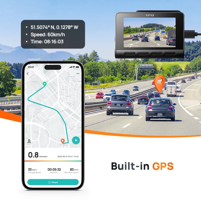 70mai كاميرا سيارة جديدة A810 Ultra HD 4K كشف حركة AI دعم مراقبة خلفية أو انتظار GPS مدمج وADAS زاوية رؤية 150 درجة - 6