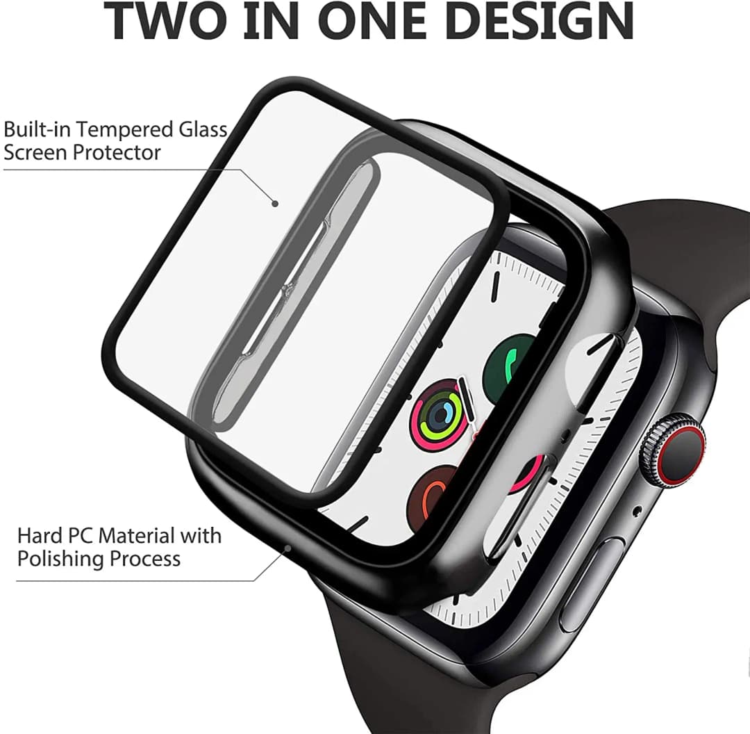 زجاج مقوى + غطاء لساعة Apple Watch 9 8 مقاس 41 ملم و45 ملم و42 ملم و38 ملم، حافظة واقي شاشة بإطار من البولي كربونات لسلسلة iWatch 7 6 5 4 se مقاس 44 ملم و40 ملم - 4