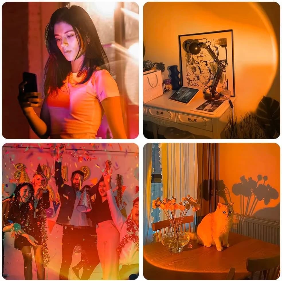 قطعة واحدة مصباح غروب الشمس USB LED بروجكتور إضاءة ليلية نيون قوس قزح إضاءة جو حائط للتصوير ديكور غرفة نوم منزل هدية - 4