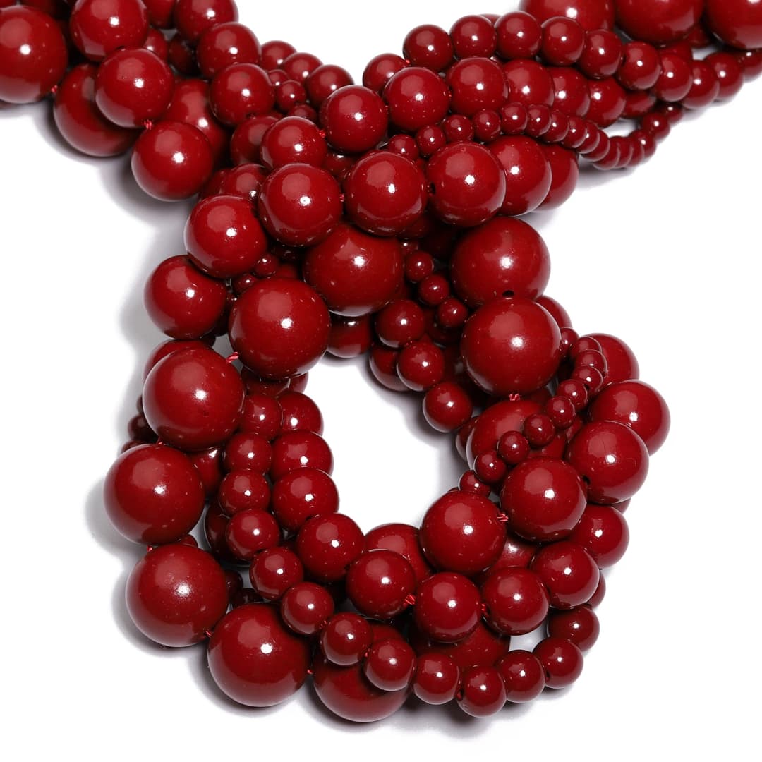 Natural Cinnabar Jade Stone Beads Smooth Round Loose Spacer Beads for Jewelry Making DIY Bracelet Earring 15'' 4/6/8/10/12mm - 3