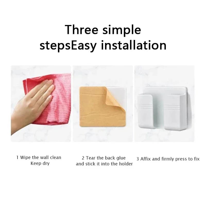 رف تخزين حائطي مع خطاف تعليق عالي الجودة من مادة ABS - حامل شاحن هاتف وجهاز تحكم عن بعد، منظم مطبخ منزلي - 4