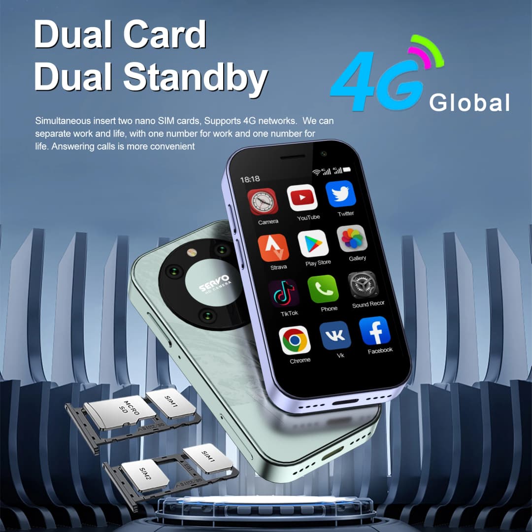 هاتف سيرفو كينج 9000 الذكي الصغير بشاشة HD 3.0 بوصة، أندرويد 10.0، شبكة 4G LTE، 2 جيجابايت رام + 16 جيجابايت روم، بطارية 2000 مللي أمبير، التعرف على الوجه - 2