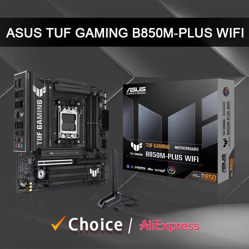لوحة أم ASUS TUF GAMING B850M PLUS WIFI بمقبس AM5 تدعم معالجات Ryzen حتى سلسلة 9000