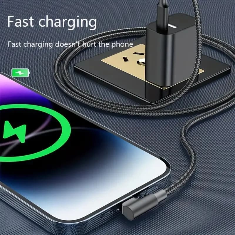 كابل شحن سريع USB C بزاوية 90 درجة لهواتف iPhone 17 و16 و15 Pro Max وSamsung وXiaomi وRedmi وPOCO وOnePlus من النايلون المضفر - 6