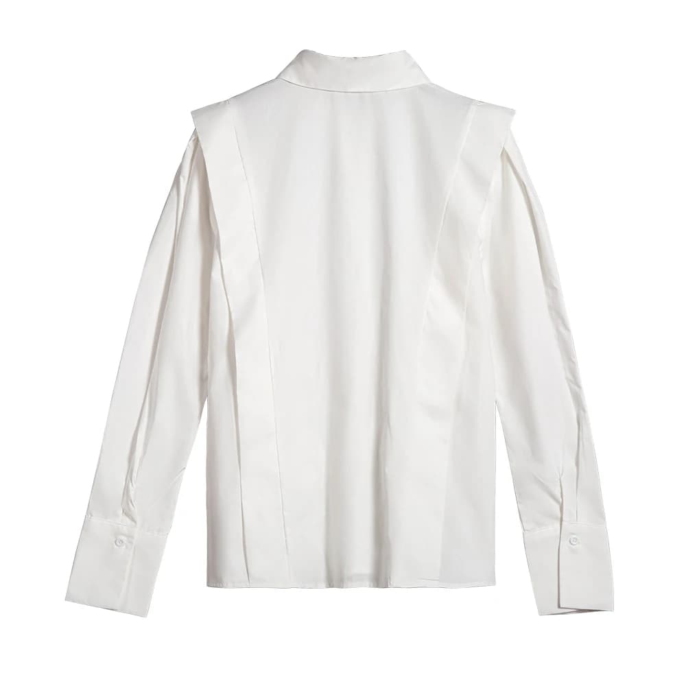 2024 Summer New Casual Turn-down Collar Ruffles Solid Women's  Blouses Lady Sweet office Long Sleeve Single Breasted Shirts Top - 2