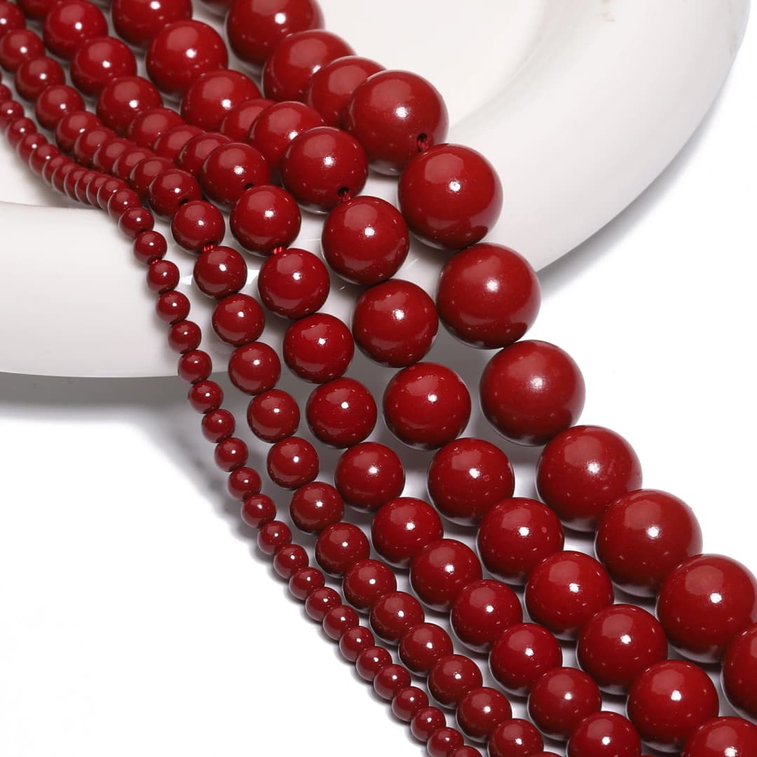 Natural Cinnabar Jade Stone Beads Smooth Round Loose Spacer Beads for Jewelry Making DIY Bracelet Earring 15'' 4/6/8/10/12mm - 2