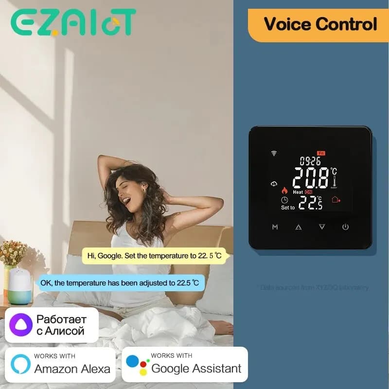 تيا ترموستات المنزل الذكي للتحكم عن بعد في درجة الحرارة لتدفئة الأرضيات المائية/الكهربائية وغلاية الغاز عبر واي فاي مع جوجل أليكسا - 4