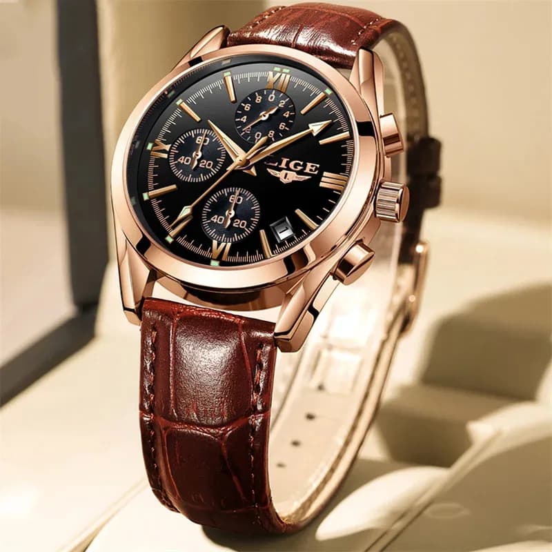 LIGE New Fashion Men's Watches Top Brand Luxury Casual Military Leather Quartz Man Watch Business Waterproof Sports Chronograph - 3