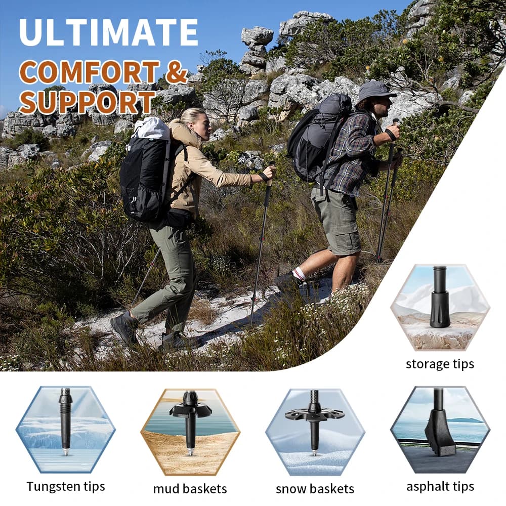 Naturehike Trekking Poles 2pcs Carbon Fiber Collapsible Telescopic Sticks Lightweight Walking Hiking Stick Climbing Stick - 6