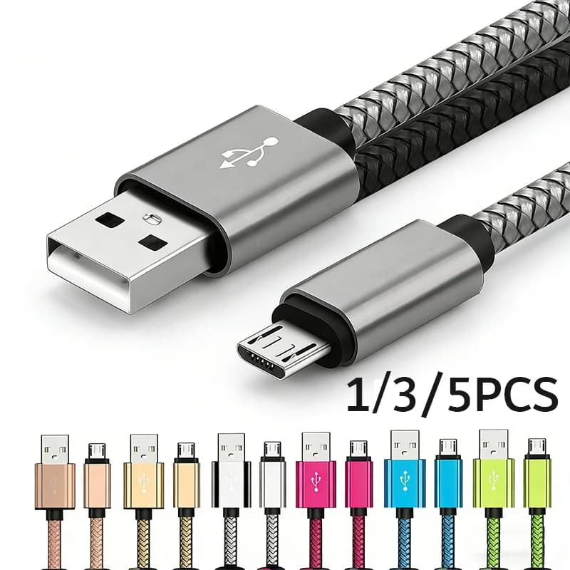 Micro USB Cable Data Sync 2A Fast Charging 1/3/5pcs Nylon Braided Charger Cable For Samsung Huawei HTC Android USB Micro Phone