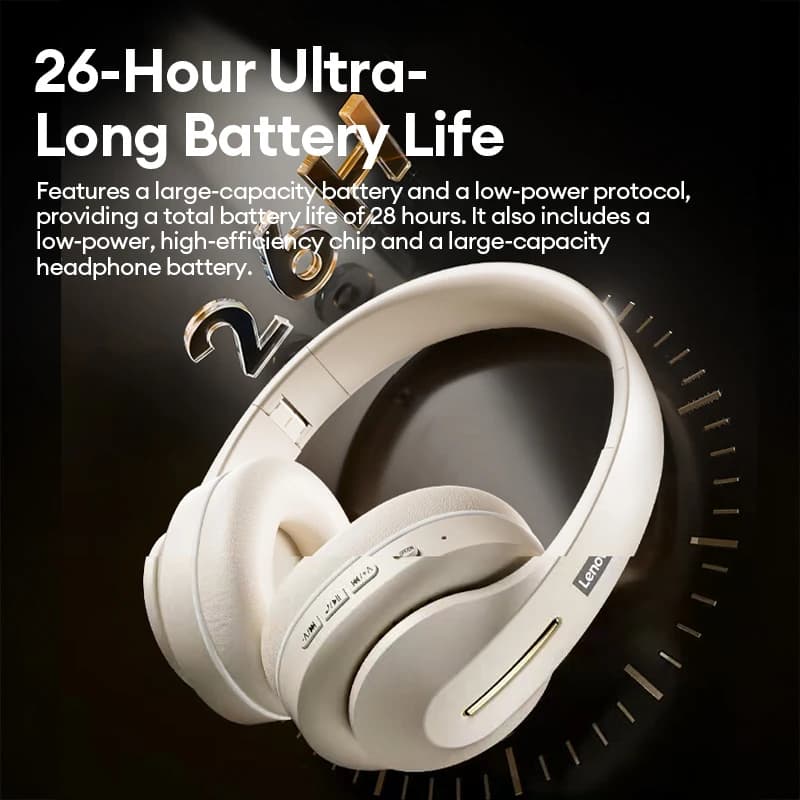Lenovo Wireless Over-Ear Bluetooth Sport Headphones Noise Cancelling Foldable Gaming Headset HiFi Bass Long Battery 26H Playtime