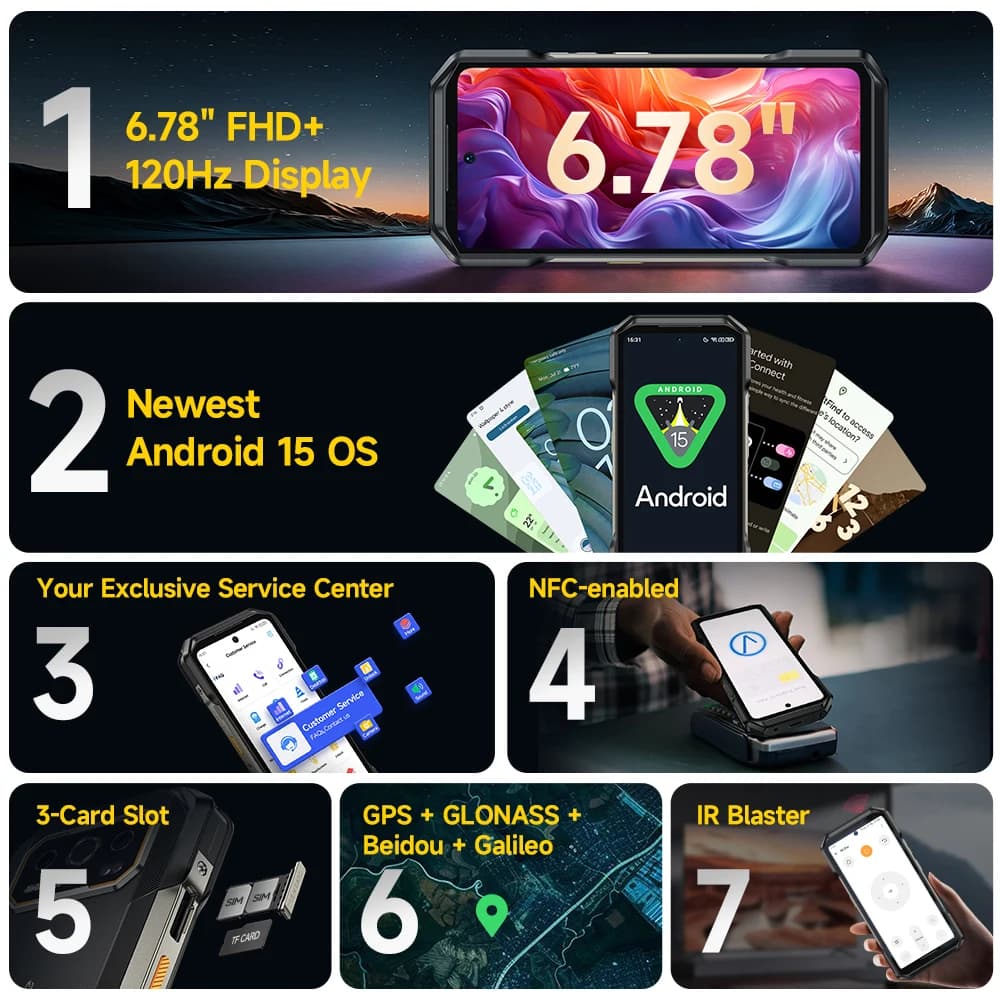 هاتف Ulefone Armor 27T 4G THERMAL BY FLIR® متين 10600 مللي أمبير في الساعة حتى 24 جيجابايت + 256 جيجابايت 6.78 بوصة FHD 120 هرتز رؤية ليلية هاتف ذكي بنظام Android 14 - 6