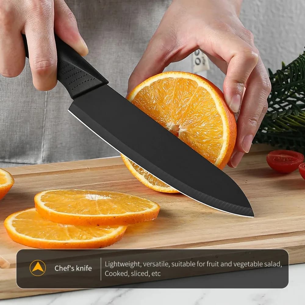 6pcs Kitchen Knife Set with Knife Holder High-grade Black Steel Knife Set Gift Knife Stainless Steel Kitchen Utensils Household - 4