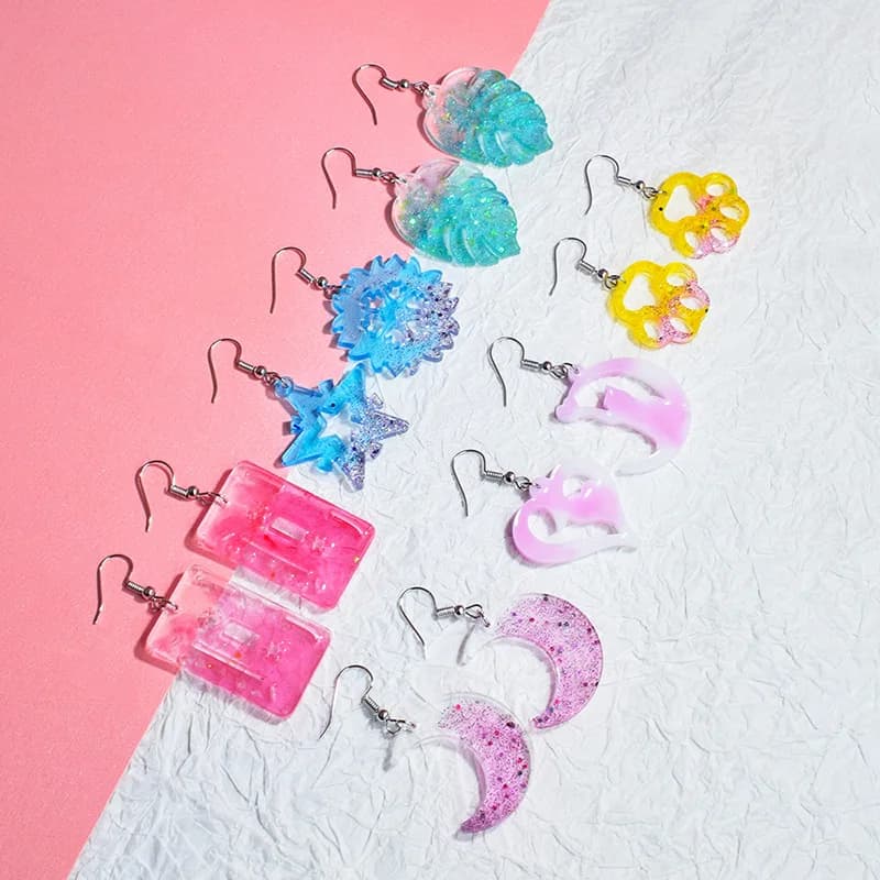 القرط قلادة قالب من السيليكون الايبوكسي مجوهرات من مادة الراتنج صنع قوالب القلب يترك القمر DIY بها بنفسك سحر قلادة قالب مجوهرات إبداعية الحرفية - 5