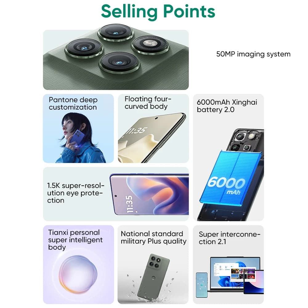 هاتف ذكي Motorola Moto Edge 60 Pro 5G بتقنية الذكاء الاصطناعي، شاشة pOLED مقاس 6.7 بوصة بمعدل تحديث 120 هرتز، بطارية 6000 مللي أمبير، شحن فائق السرعة 90 واط، كاميرا رئيسية 50 ميجابكسل - 2