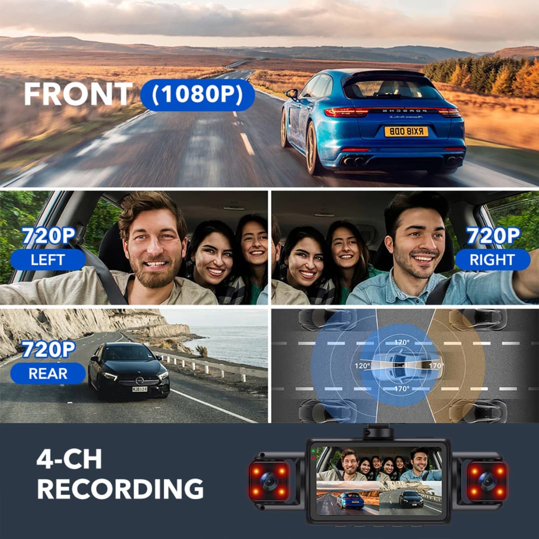 4Ch واي فاي داشكام كاميرا السيارة صندوق أسود القيادة DVR FHD 1080P الجبهة اليسرى اليمنى الخلفية للرؤية الليلية حلقة تسجيل هاردوير عدة - 3