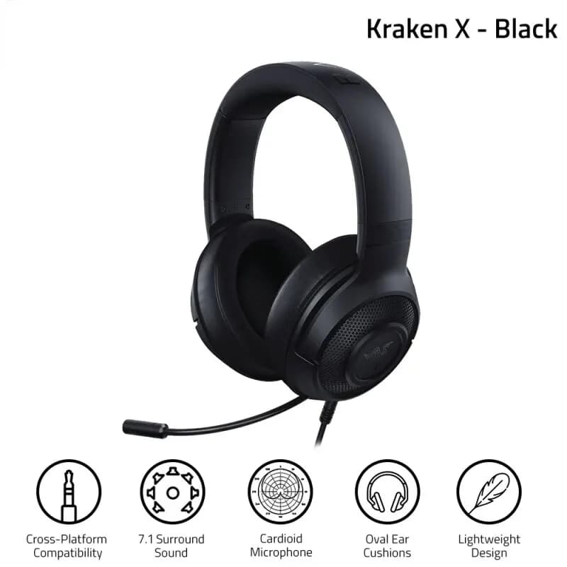Razer Kraken X Essential Gaming Headset 7.1 Surround Sound Headphone Bendable Cardioid Microphone 40mm Driver Unit Headphones - 5