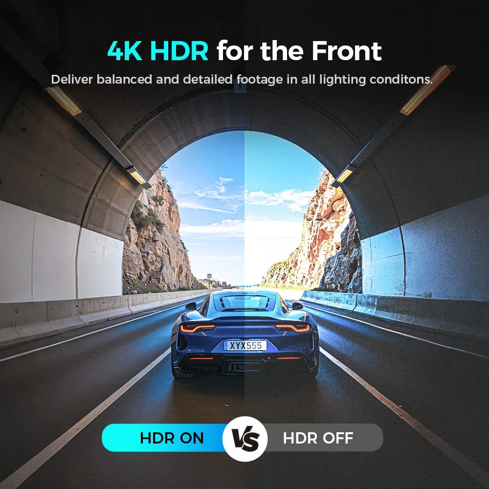 كاميرا سيارة DDPAI N5 مزدوجة بدقة 4K HDR مع رؤية ليلية بالذكاء الاصطناعي، واي فاي 6، GPS، ADAS، تحكم صوتي، وضع ركن 24 ساعة، ذاكرة 32 جيجا eMMC - 2