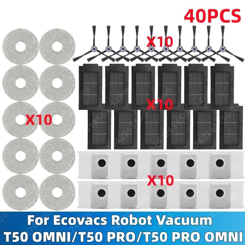 إكسسوارات مكنسة روبوت ECOVACS T50 PRO OMNI / T50 AUTO / DDX67 فرشاة جانبية رئيسية فلتر Hepa ممسحة قماش كيس غبار - 5