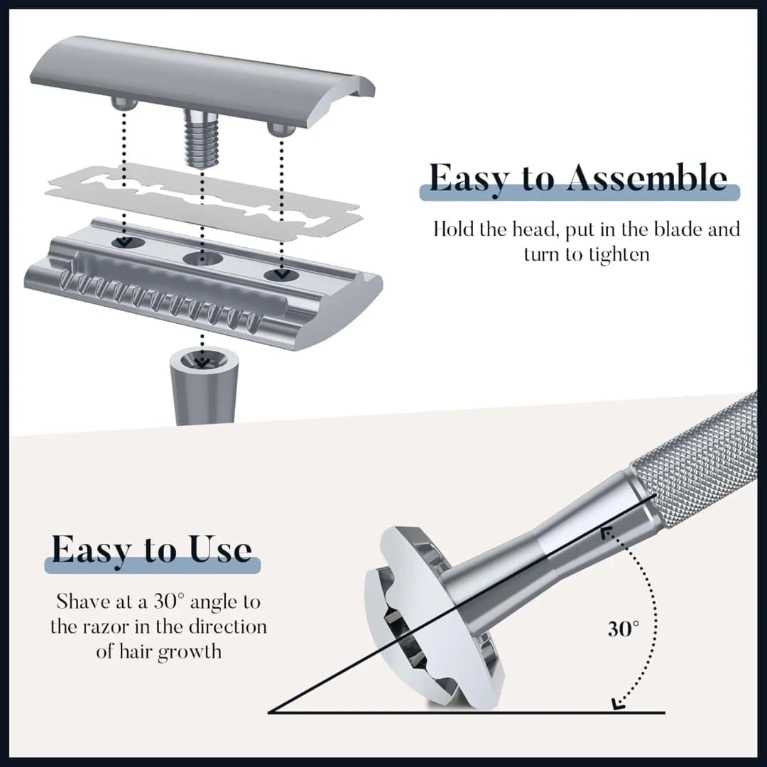 شفرة حلاقة آمنة ذات حدين للرجال والنساء، شفرة معدنية مع 10 شفرات حلاقة آمنة مطلية بالبلاتين، شفرة صديقة للبيئة - 4