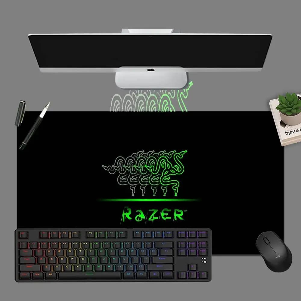 لوحة ماوس Razer Logo 80x30 سم XL سميكة بحواف مقفلة ولوحة مفاتيح ألعاب كبيرة وحصيرة طاولة لغرف الفتيات المراهقات - 4