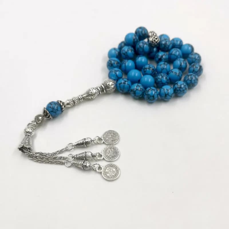 Tasbih men Natural Mongolian turquoise gemstone islamic muslim Blue prayer bead Misbaha - 2