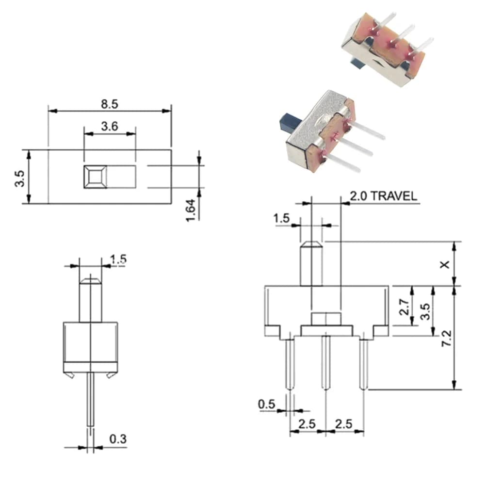 20Pcs SS12D00 Interruptor on-off mini Slide Switch 3pin 1P2T 2 Position High quality toggle switch Handle length:3MM/4MM/5MM/6MM - 4