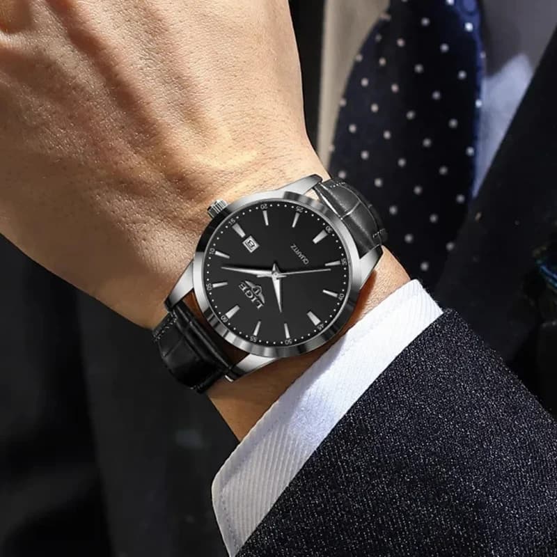 Relogios Masculino LIGE Top Brand Luxury Black Leather Watch For Men Fashion Military Sports Waterproof Men's Quartz Wristwatch - 5