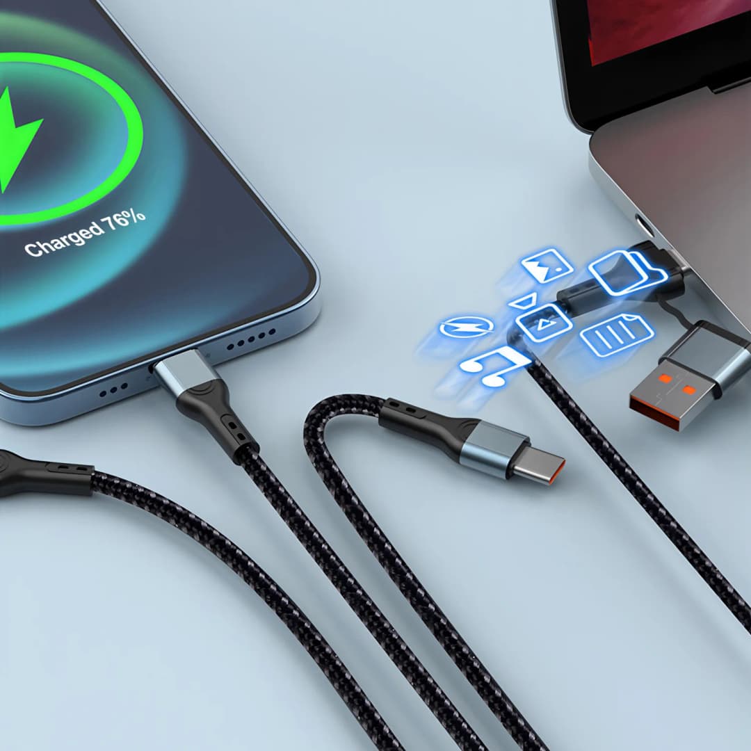3 In 2 Fast Charging Cord for Iphone Samsung Huawei Micro Usb Type C Charger Cable 1.2M Multi Usb Port Multiple Usb Charging Cor - 4