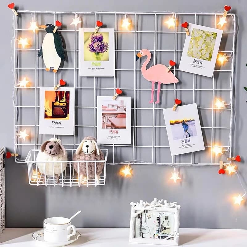 Home Wall Decoration DIY Art Iron Grid Decor Photo Frame Postcards Storage Wall Art Display Storage Rack Holder Shelf Organizer - 2