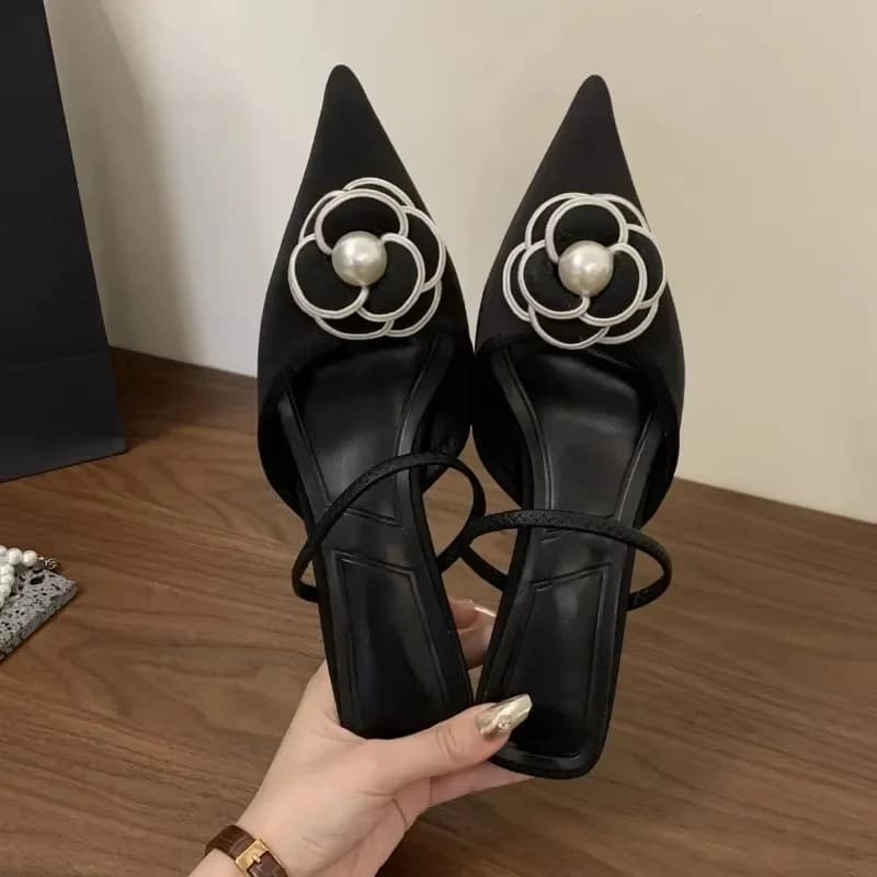 2025 Flower Pointed Toe High Heels Women Luxury Designer Sandals Female Summer Elegant Fashion Pumps Flower Mule Slippers Women - 4